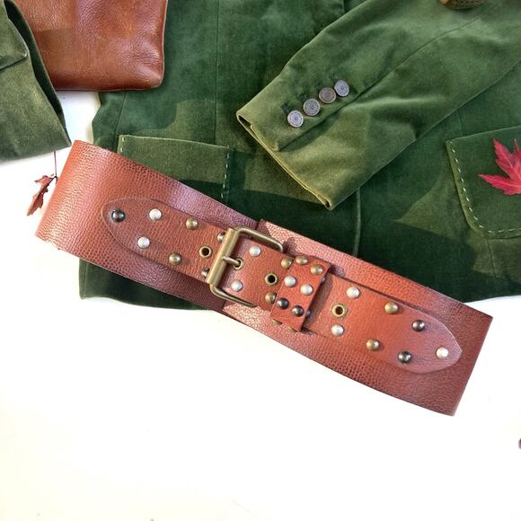 Heritage Studded Leather Belt in Tan by Linea Pelle | Vintage Y2K Fall Staple - Picture 9 of 13